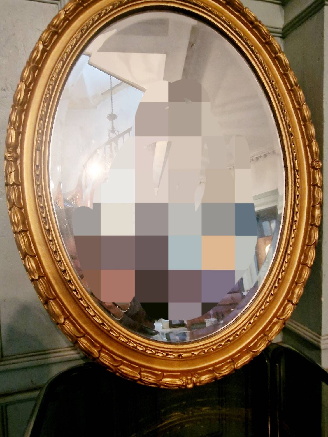 Large oval gold mirror beveled mirror