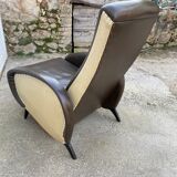 Vintage 50 faux leather reclining lounge chair with footrest