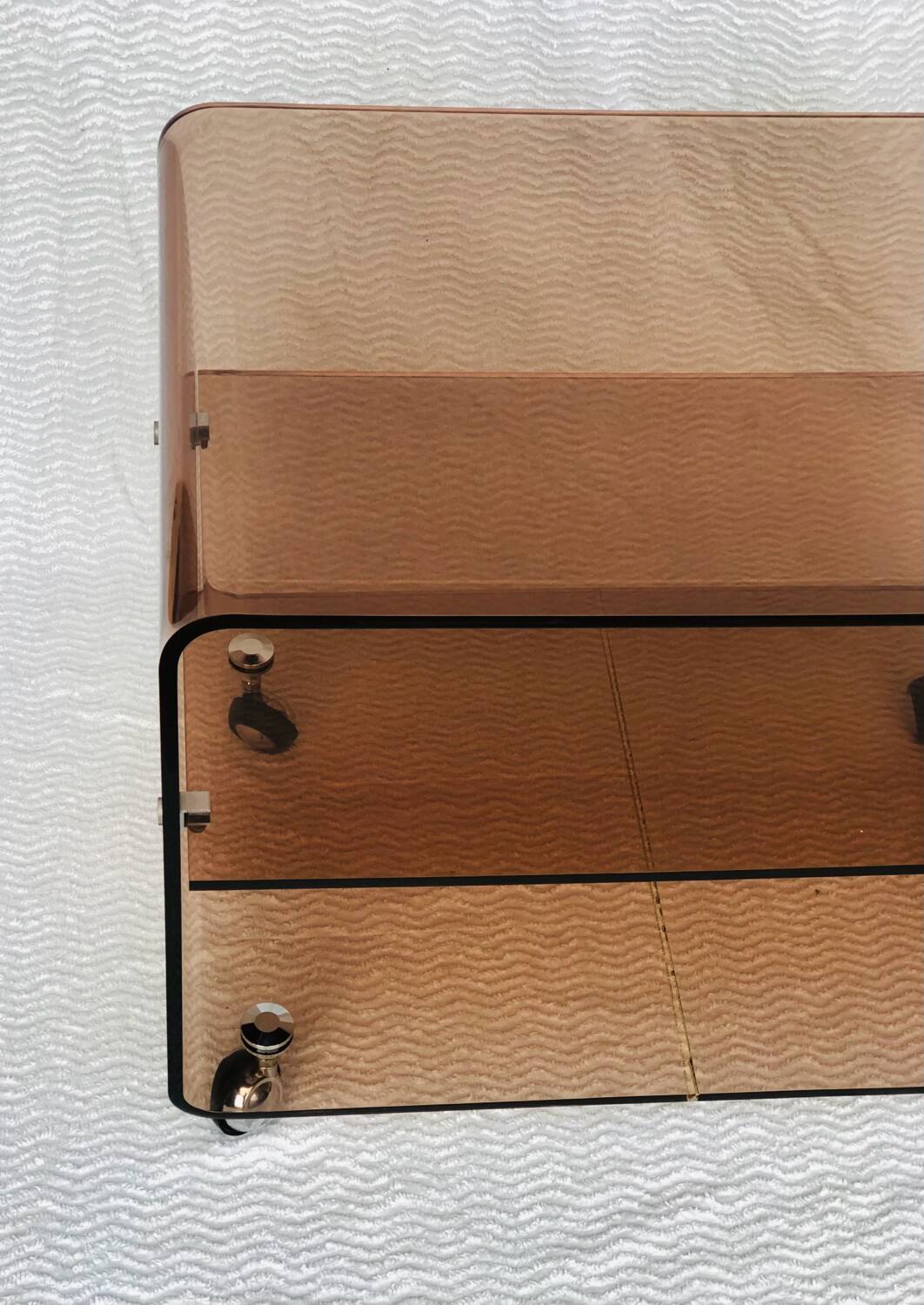 Vintage 1970 plexiglass trolley on wheels Michel Dumas