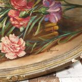 Oil on panel Bouquet with carnations 19th century
