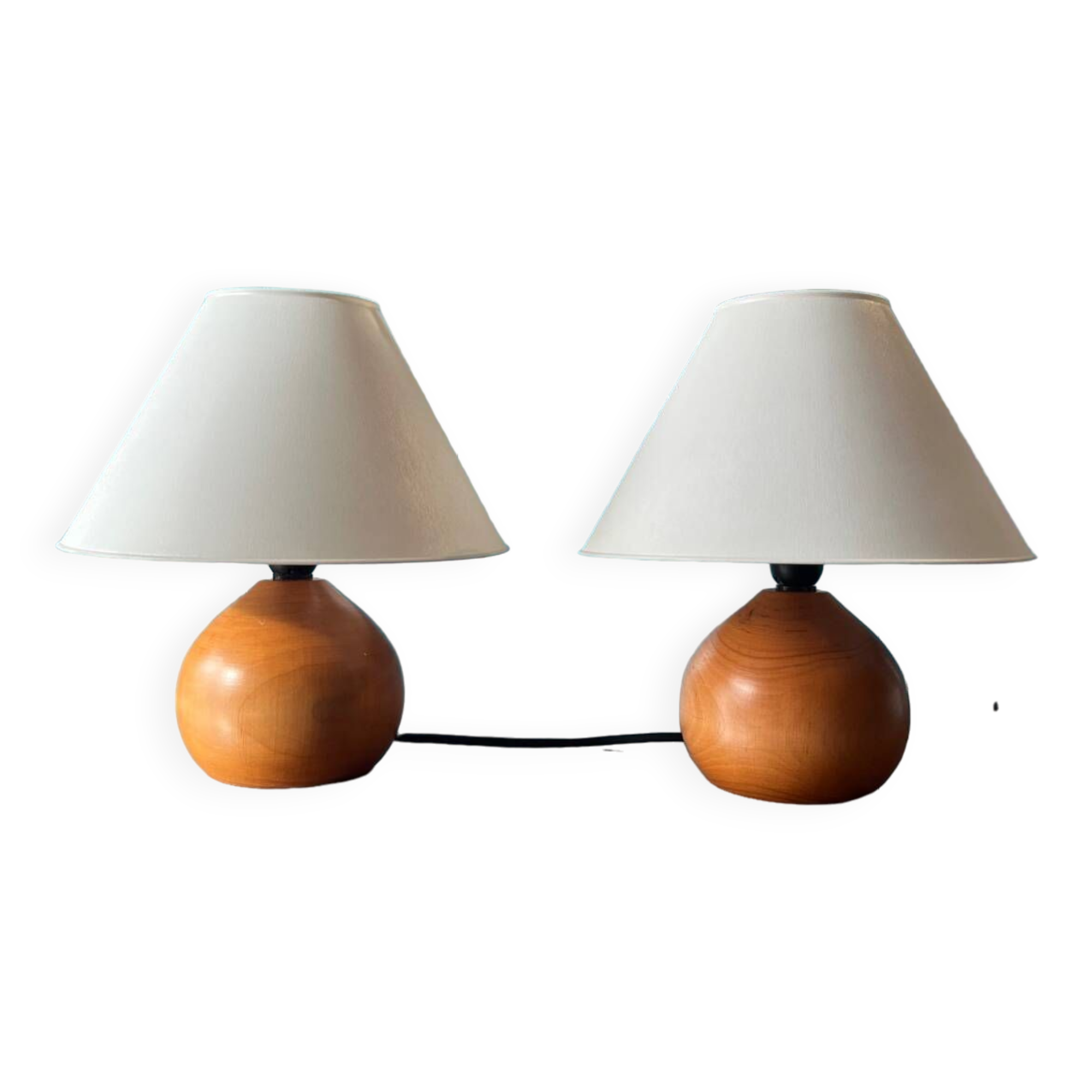 Pair of solid wood ball lamps