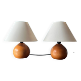 Pair of solid wood ball lamps
