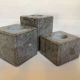 Trio of square candlesticks in veined marble