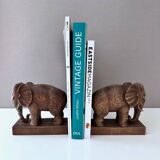 Serre-livres éléphants en bois, milieu XXème