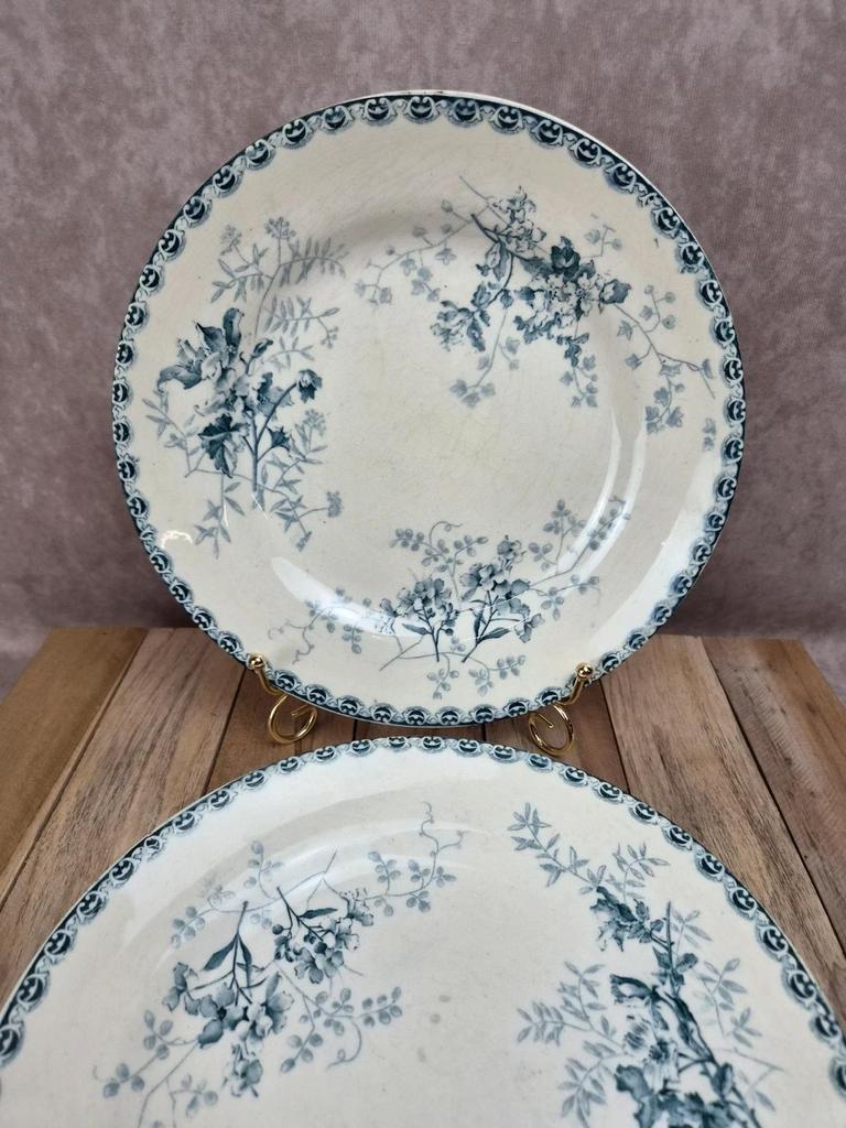 Set of 2 antique flat plates Terre de Fer – Hippolyte Boulenger & Cie – Roscoff model