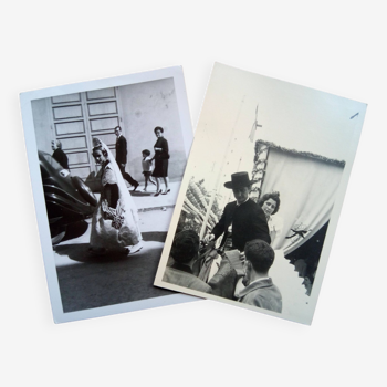 Set of two vintage black and white photographs of regional festivals in spain, sevilla, valencia