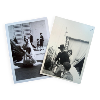Set of two vintage black and white photographs of regional festivals in spain, sevilla, valencia