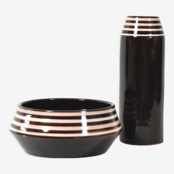 Set of bowl and vase, keralit litomyšl 1970s