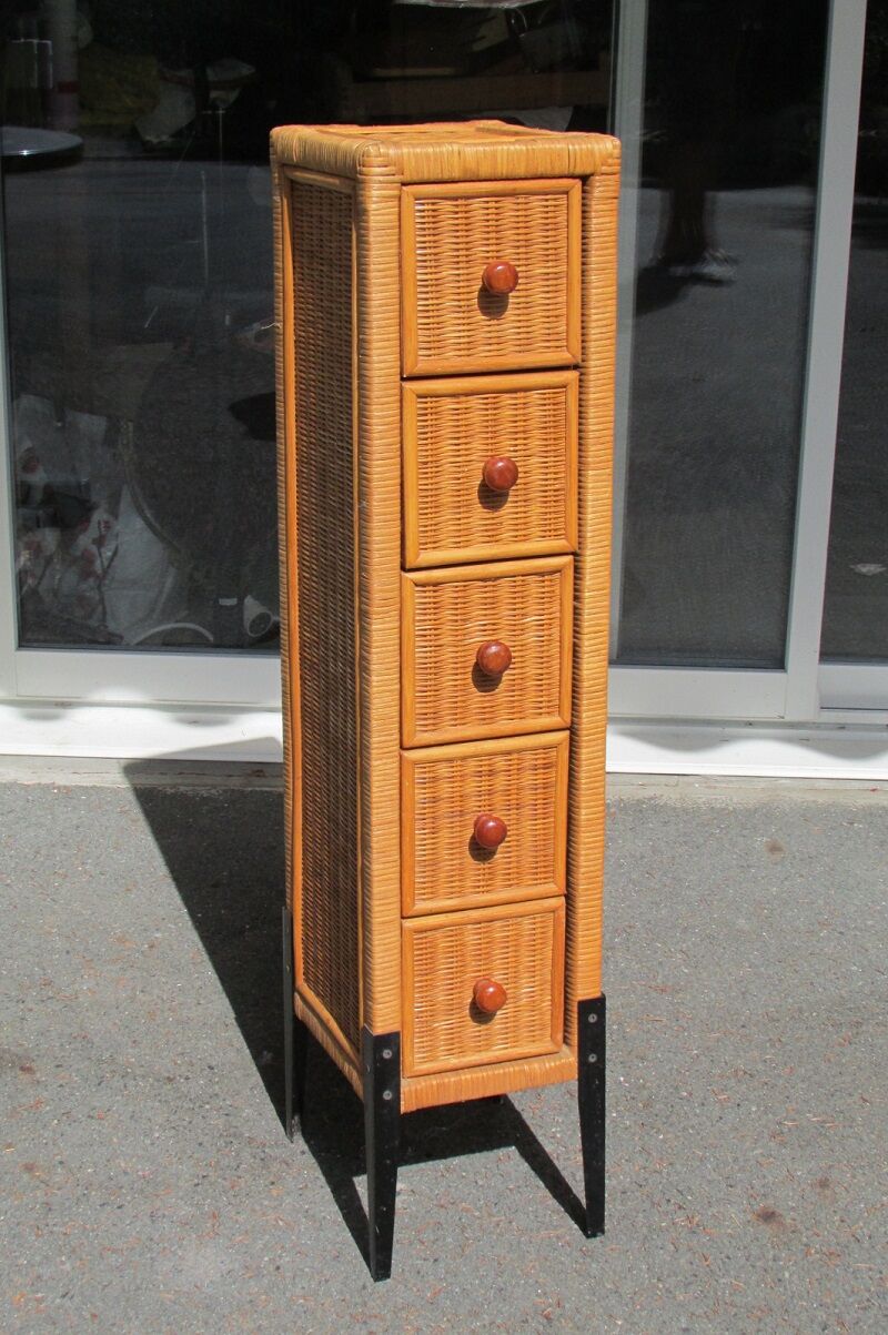 Rattan chiffonnier braided on metal feet