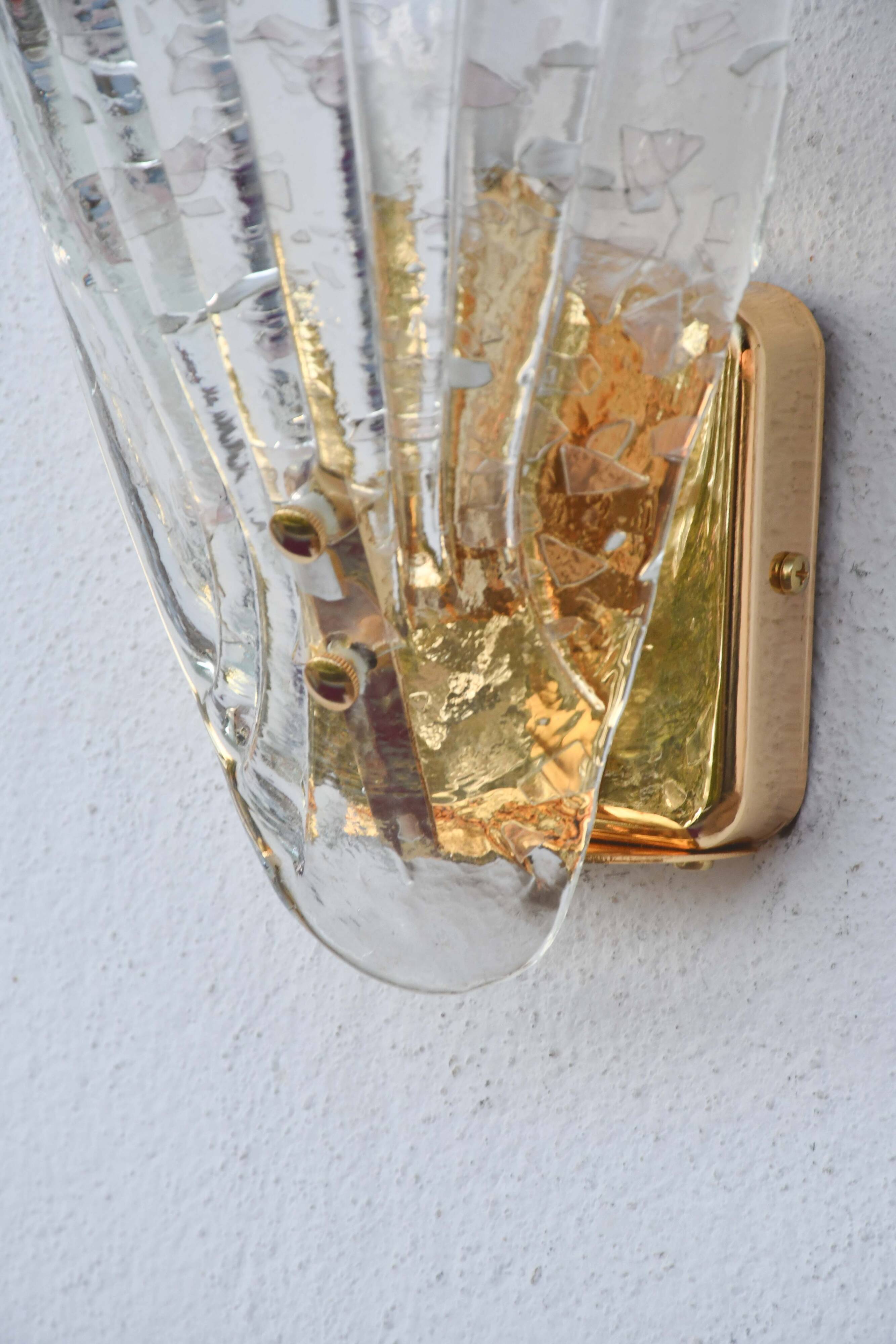 Set of 5 Vintage Italian Murano Glass Wall Lamps, Gold Plated, 1970s