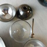 Old breakfast service, confectioner, sugar bowl, silver metal ball + glass