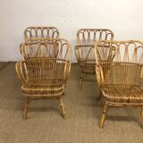 Set of 4 rattan armchairs