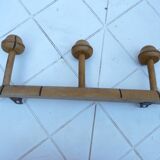 Wooden wall coat rack turned in imitation of bamboo, 3 hooks, 1900s