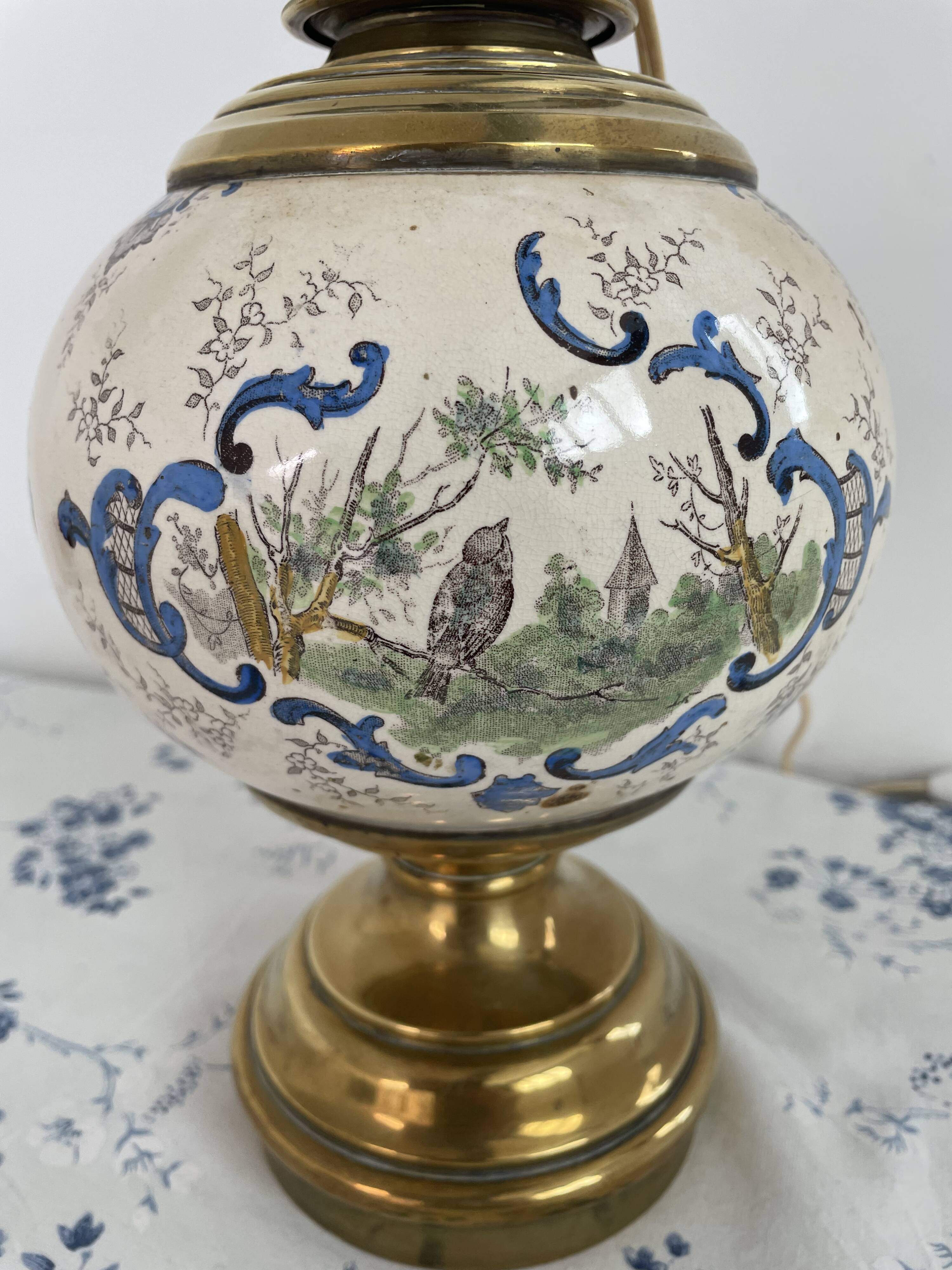 Antique lamp on earthenware vase attributed to Lunéville, monogram LN