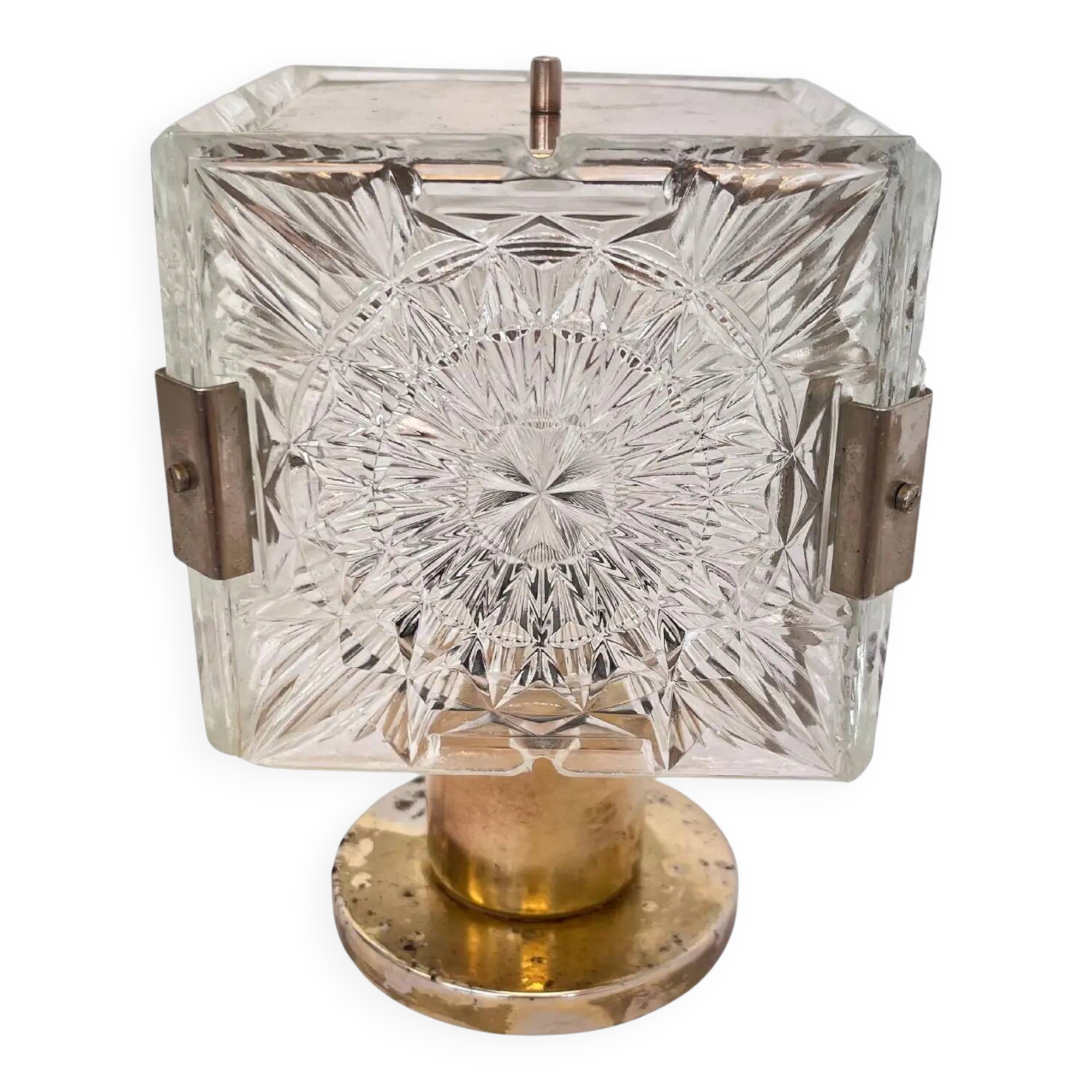 Design table crystal glass brass lamp by Kamenicky Senov, 1970s