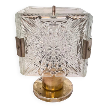 Design table crystal glass brass lamp by Kamenicky Senov, 1970s