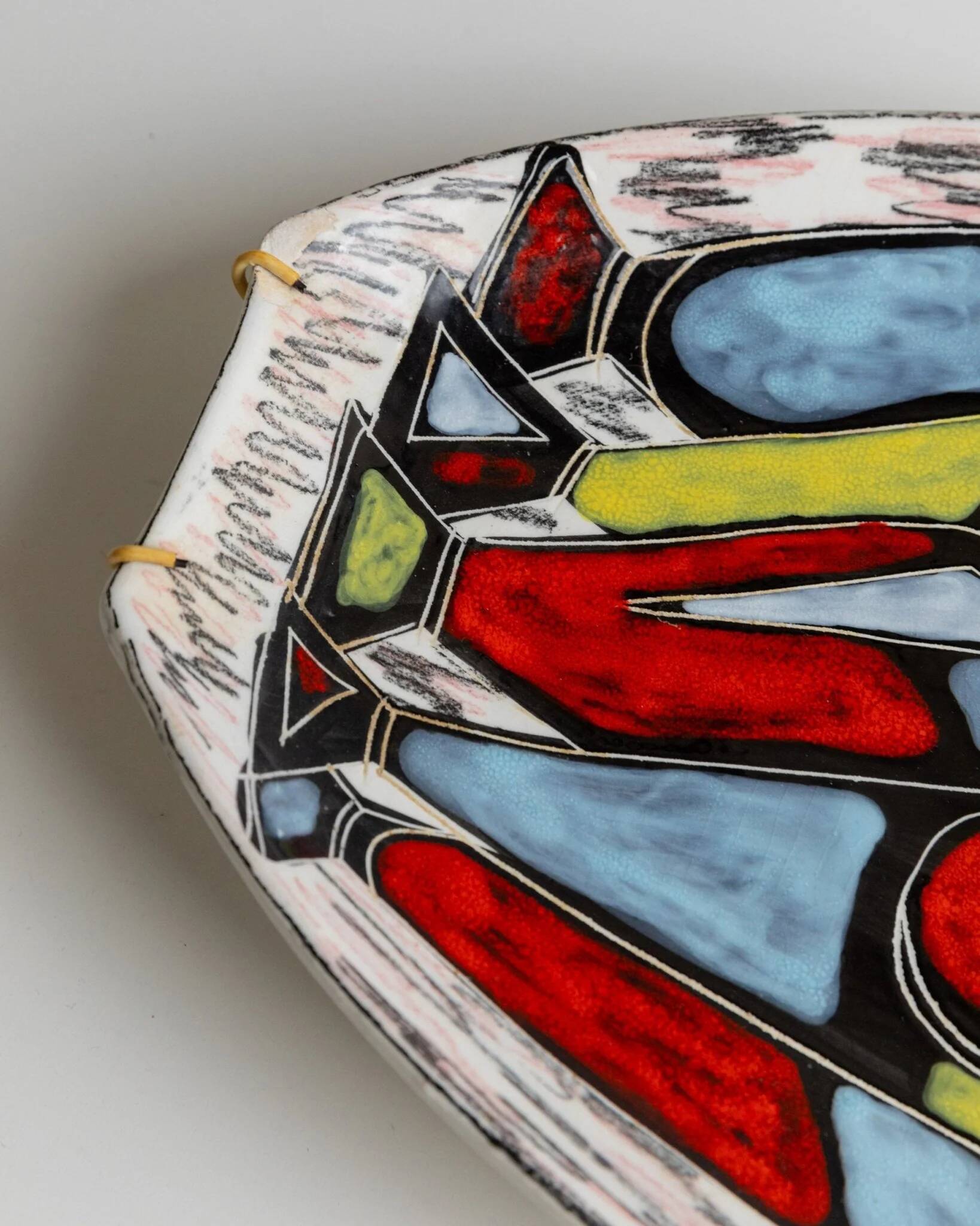 Multicolor Hand-Painted Ceramic Wall Plate, Vintage Studio, Italian 1970s Mid-Century Design