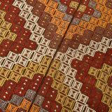 Deep Burgundy & Mustard Yellow Star Pattern Turkish Kilim Rug, 145x282 Cm