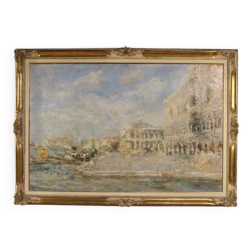 Great painting signed by Luigi Mantovani, View of Venice