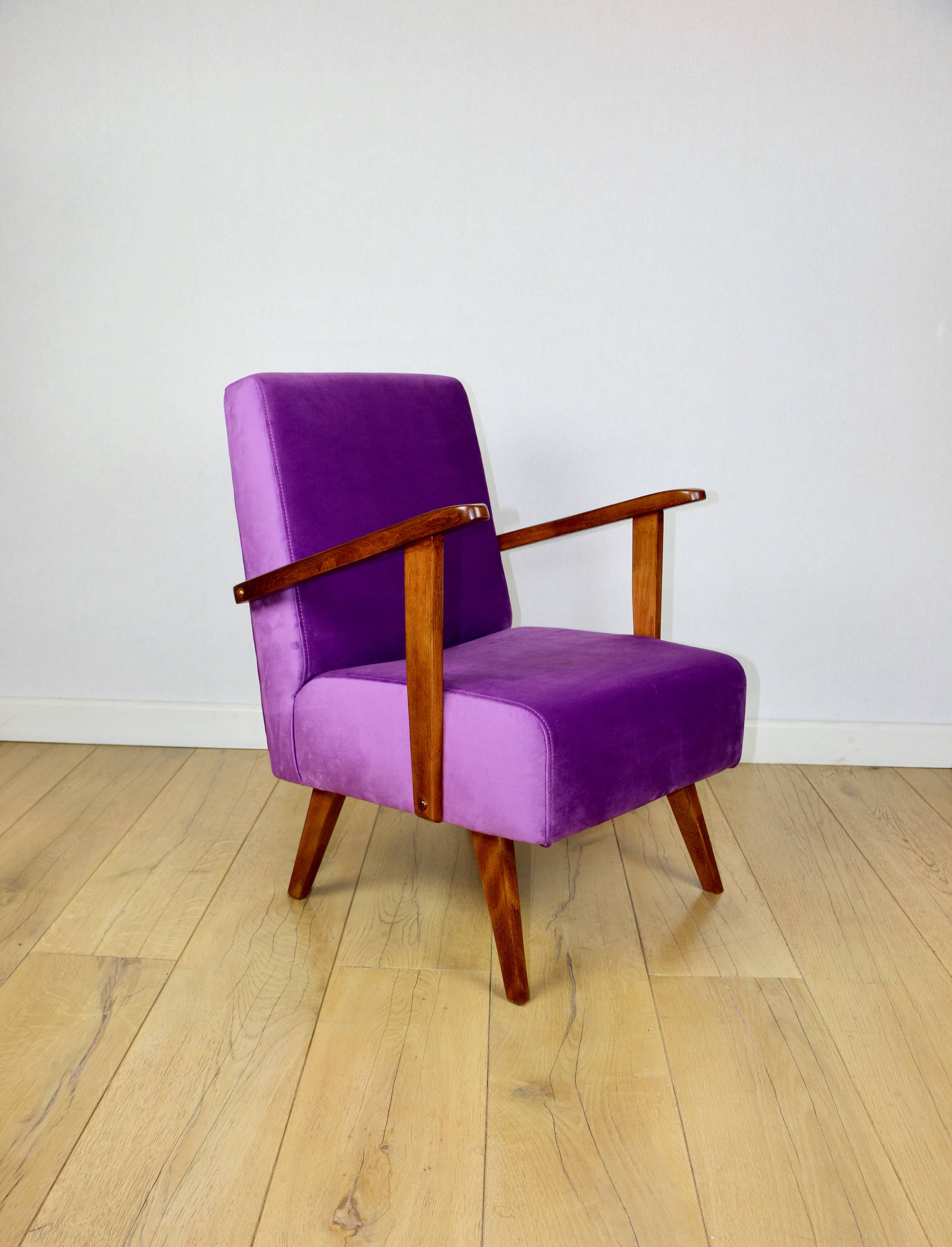 Vintage loft armchair purple velvet - 2 pieces available