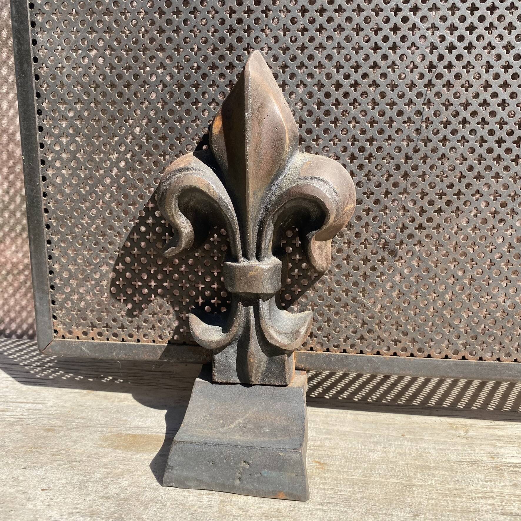 Fireplace screen in metal with cast iron fleur-de-lis.