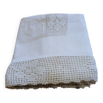 Old fabric and crochet tablecloth