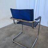Chaise S34 de style vintage Mart Stam : cuir bleu, fauteuil de bureau Bauhaus