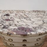 Lacquered half-moon chest of drawers with marble top