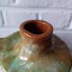 Vintage green enamelled handmade terracotta jar France