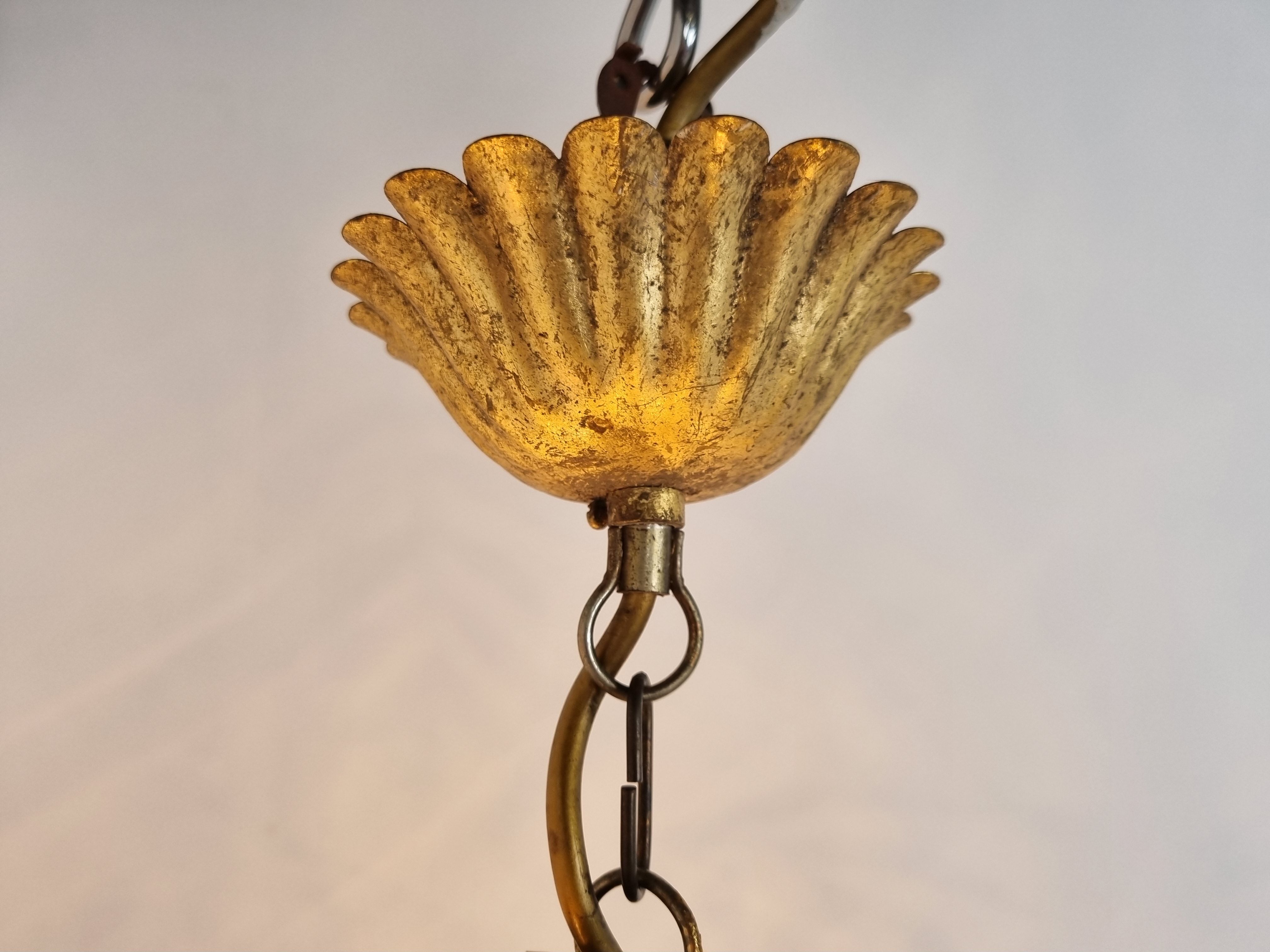 Vintage gilt metal palm chandelier, 1960s