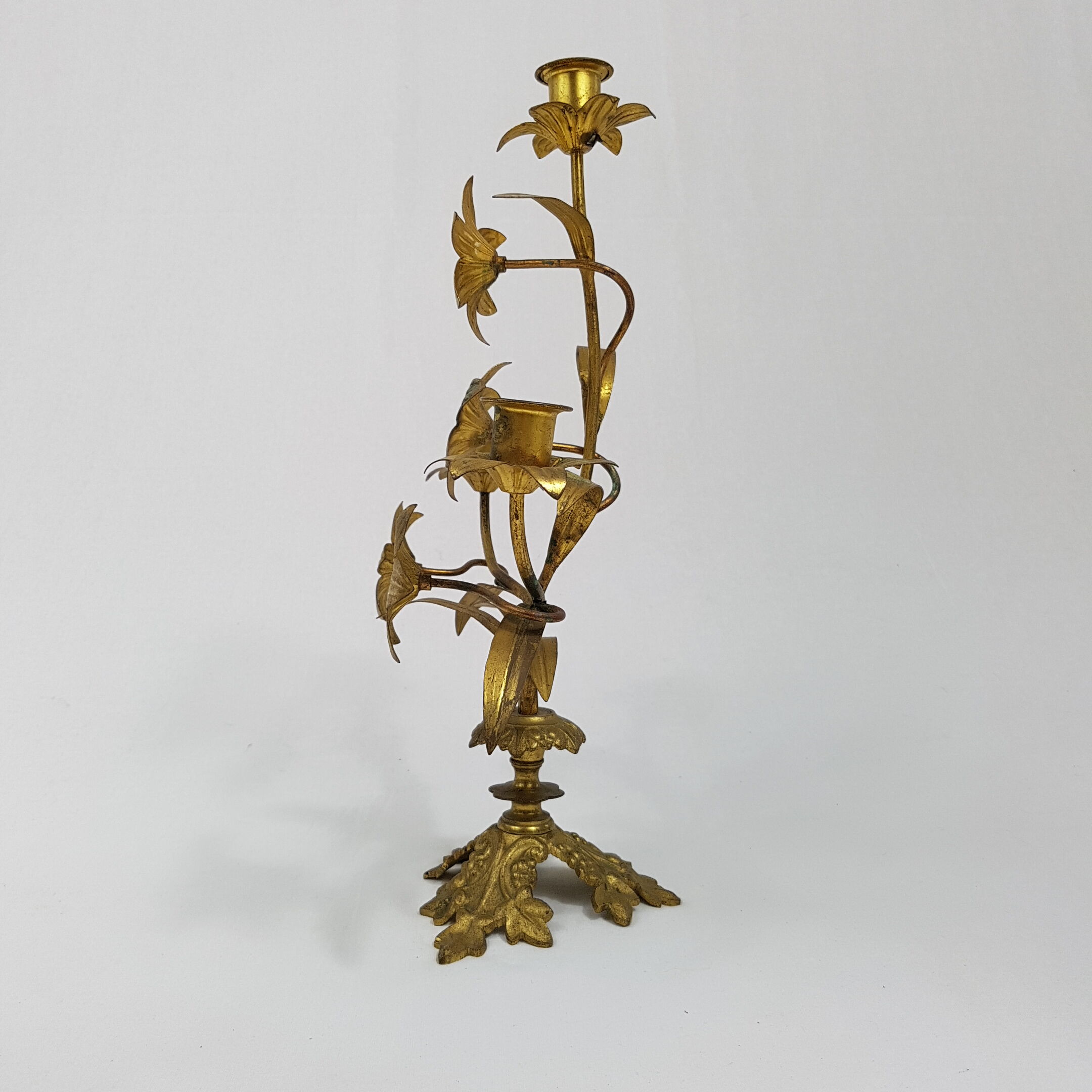 Candlestick church in bronze gold flower pattern floral lily flower