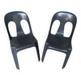Pair of antique chairs stamp design henri massonnet black plastic 80's