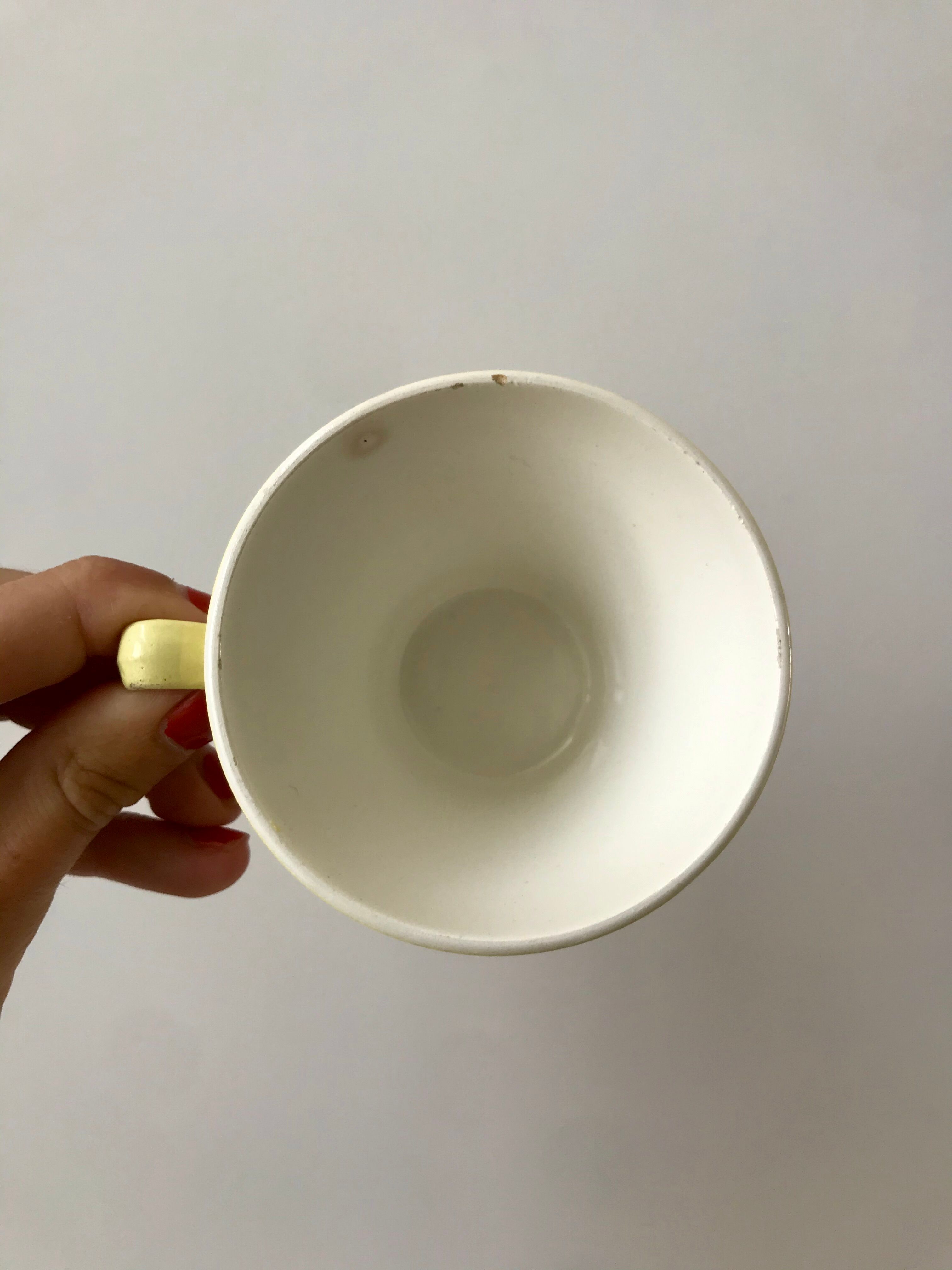 set of 10 coffee cups Digoin Sarreguemines pastel yellow color 50s