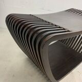 Post modern Dutch slatted wooden wavy curvy bench or  coffee table, 1970s
