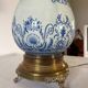 Blue earthenware lamp from the grand feu, bronze and lampshade, 19th century.