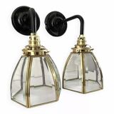 Pair of brass and glass wall lights