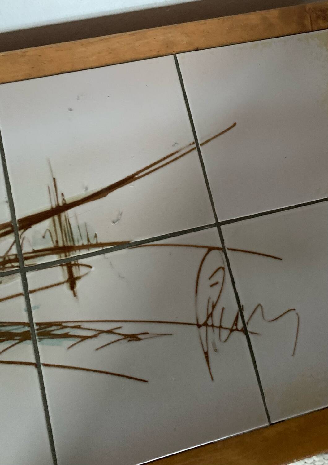 Vintage elm and ceramic coffee table