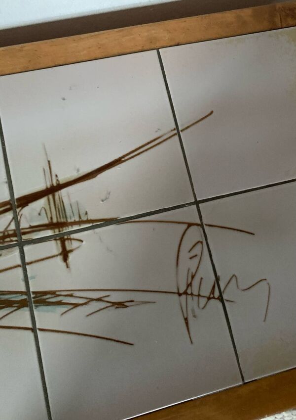 Table basse de salon vintage orme et ceramique