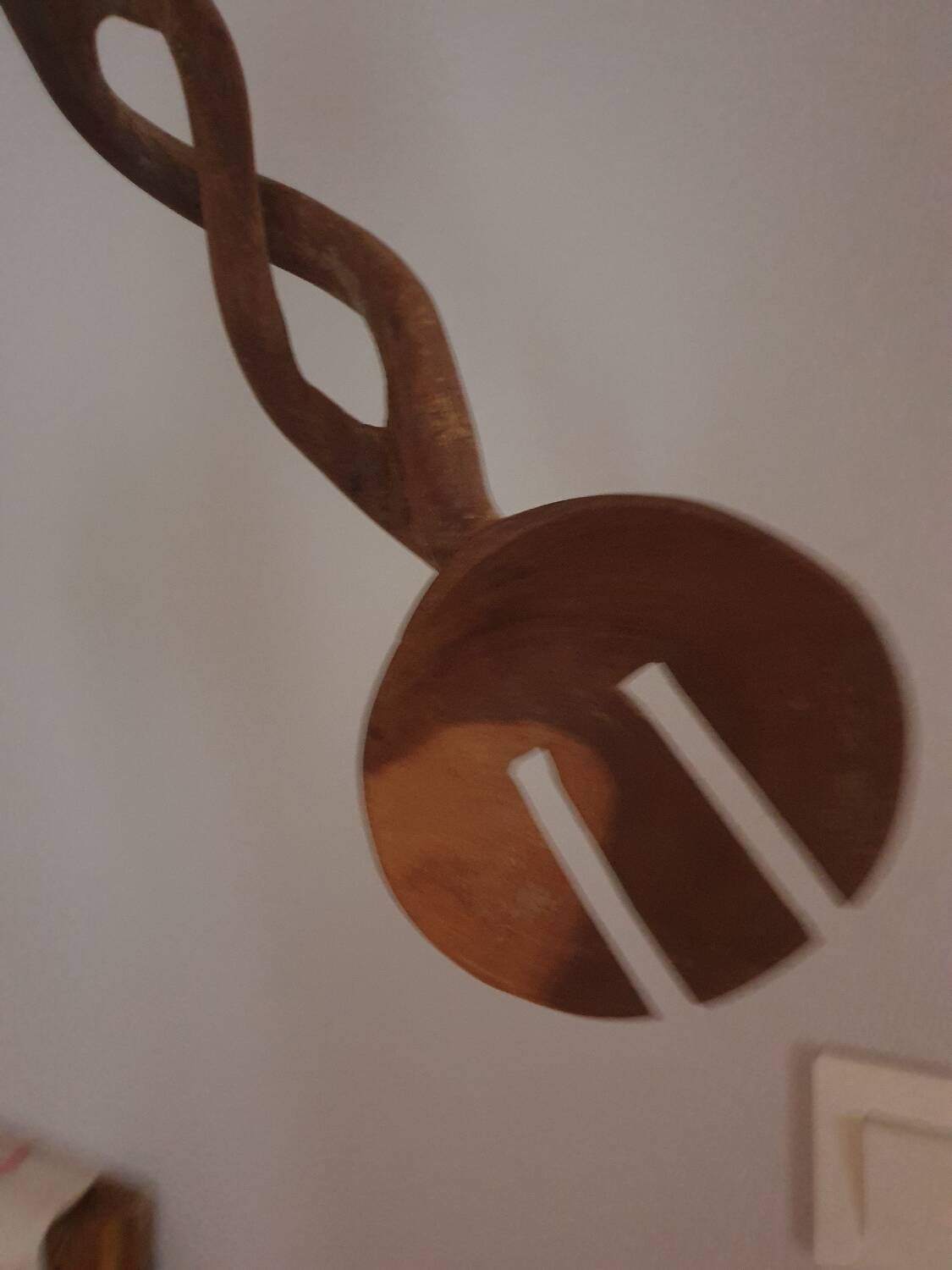 Twisted wooden spoon carved hands vintage folk art