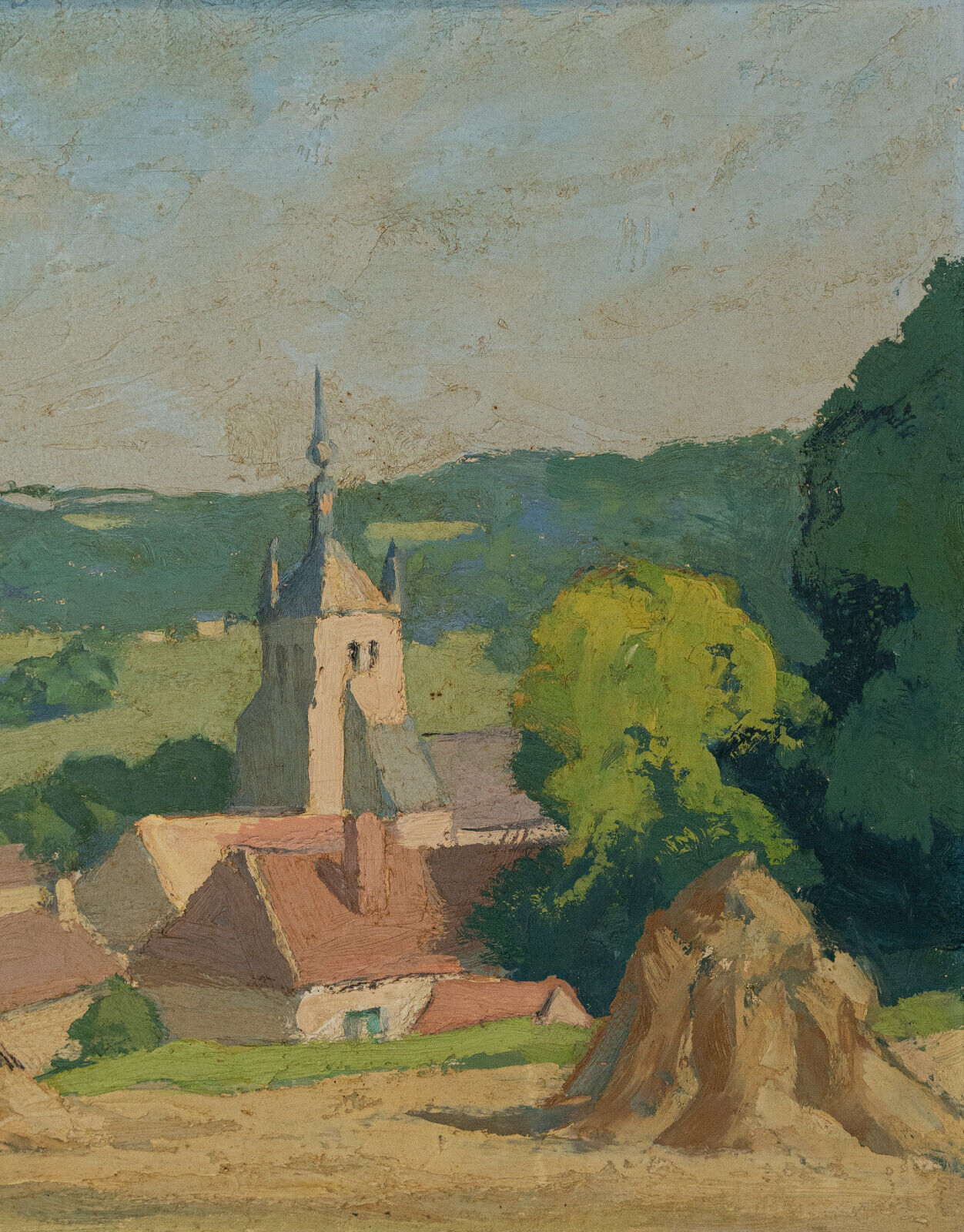Oil on panel XXth Cassis Summer morning in Saint-Martin d'Ablois 1944