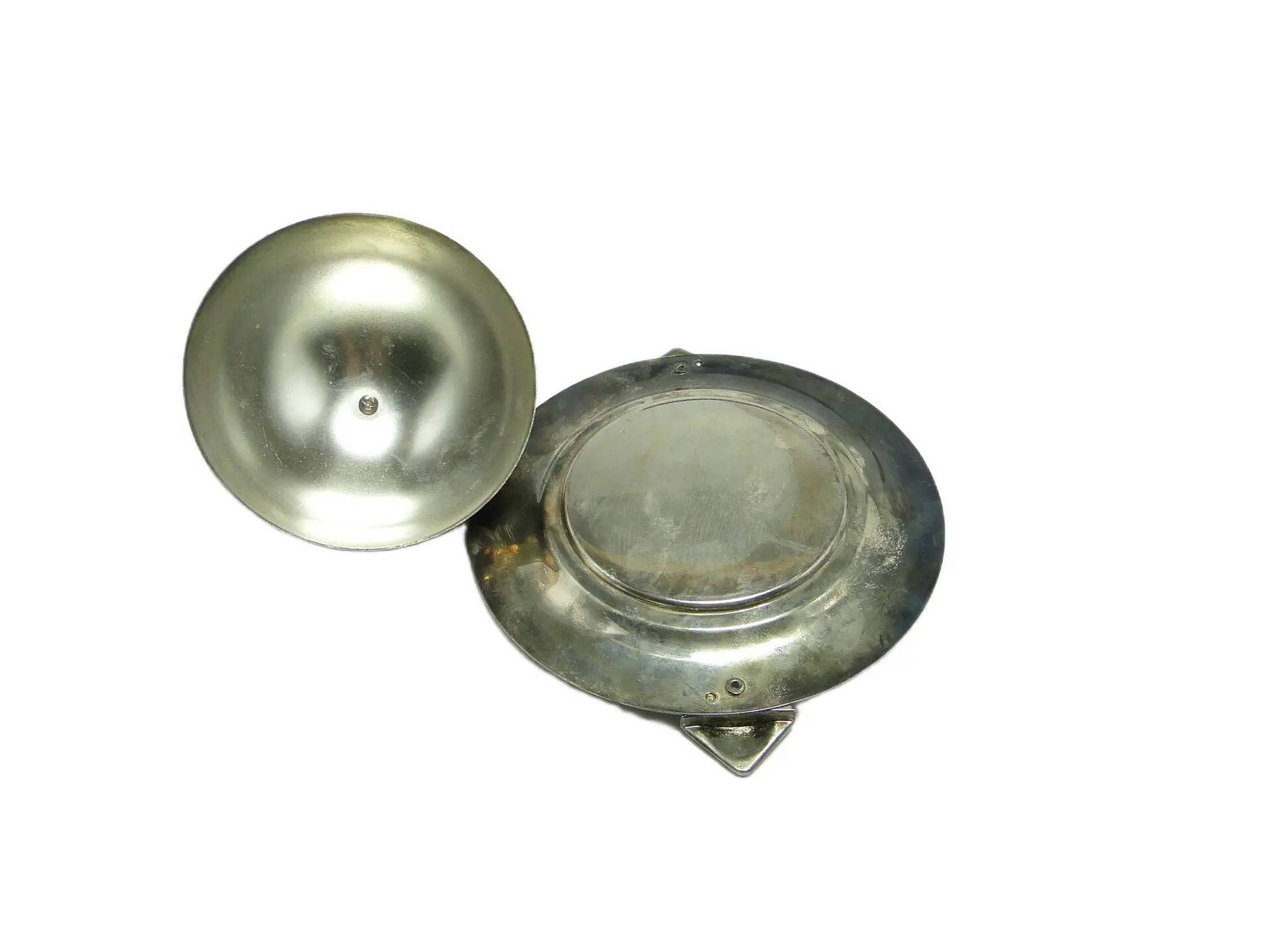 Art Deco butter dish, silver-plated brass, Belgium, 1970s.