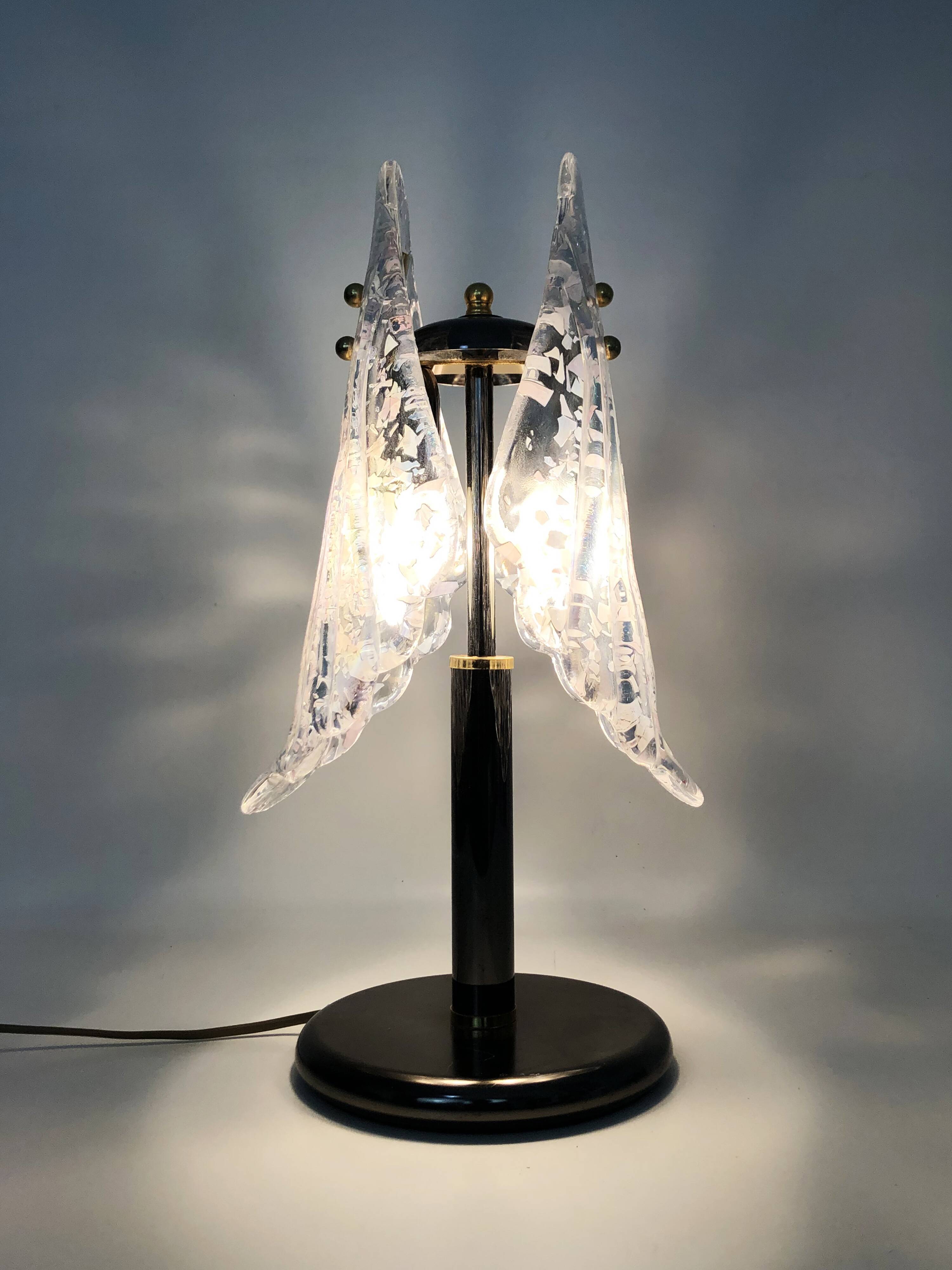 Large foliage table lamp in glass and anthracite gray metal. 80 years