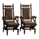 Pair of sculptural Danish modern rocking chairs in lambswool and oak, brutalist, 1950.