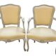 Pair of Cabriolet Armchairs in Louis XV Style - Patinated Wood and Yellow Fabric