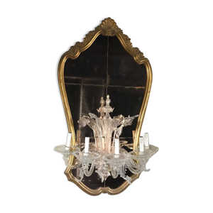 miroir vénitien garni d'un demi lustre de Murano