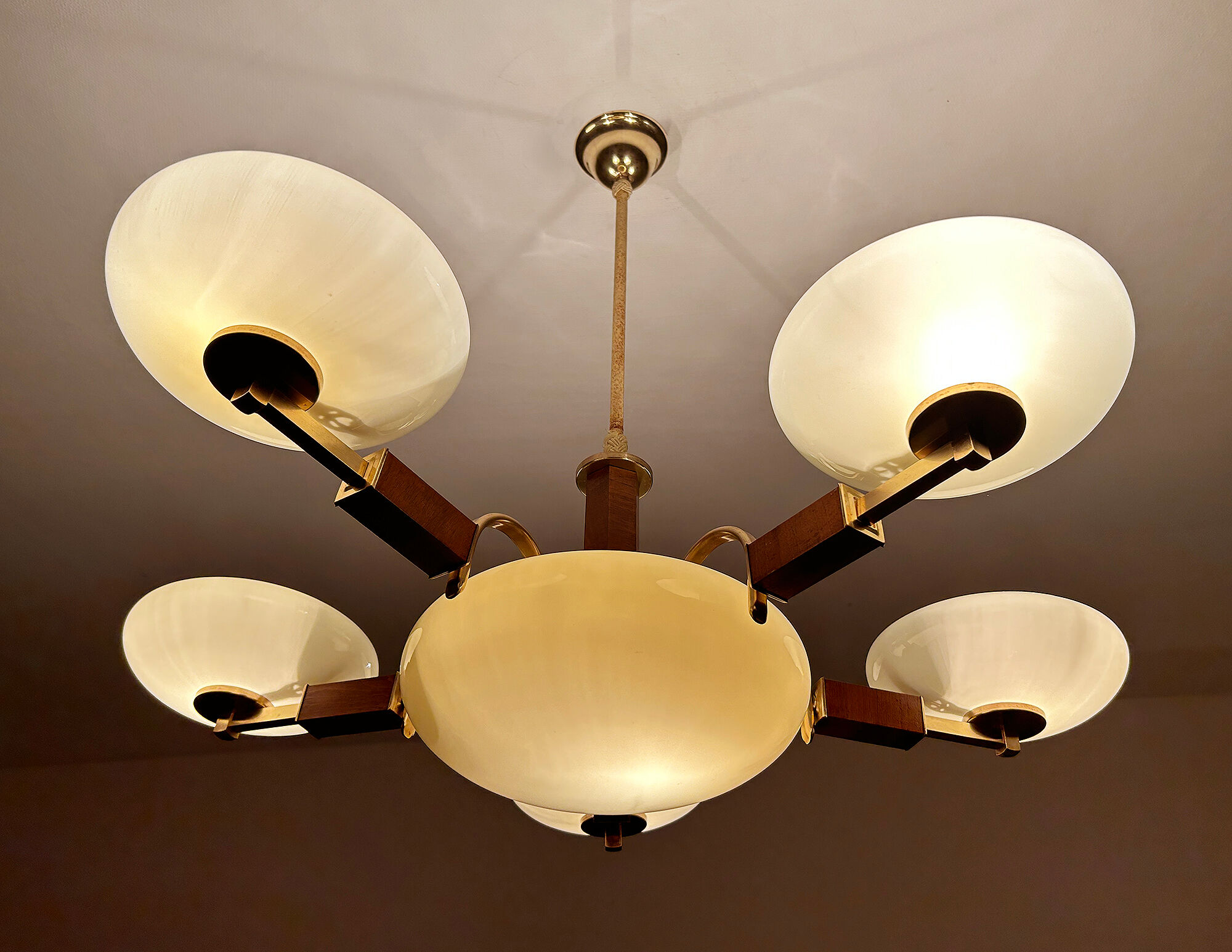 Art deco chandelier, glass, wood and glass, 30s