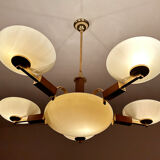 Art deco chandelier, glass, wood and glass, 30s