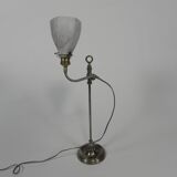 Lampe de bureau française avec abat-jour en verre, réglable, années 1930