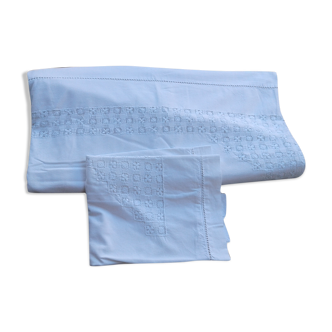 Sheet and tai, cotton and crochet embroidery