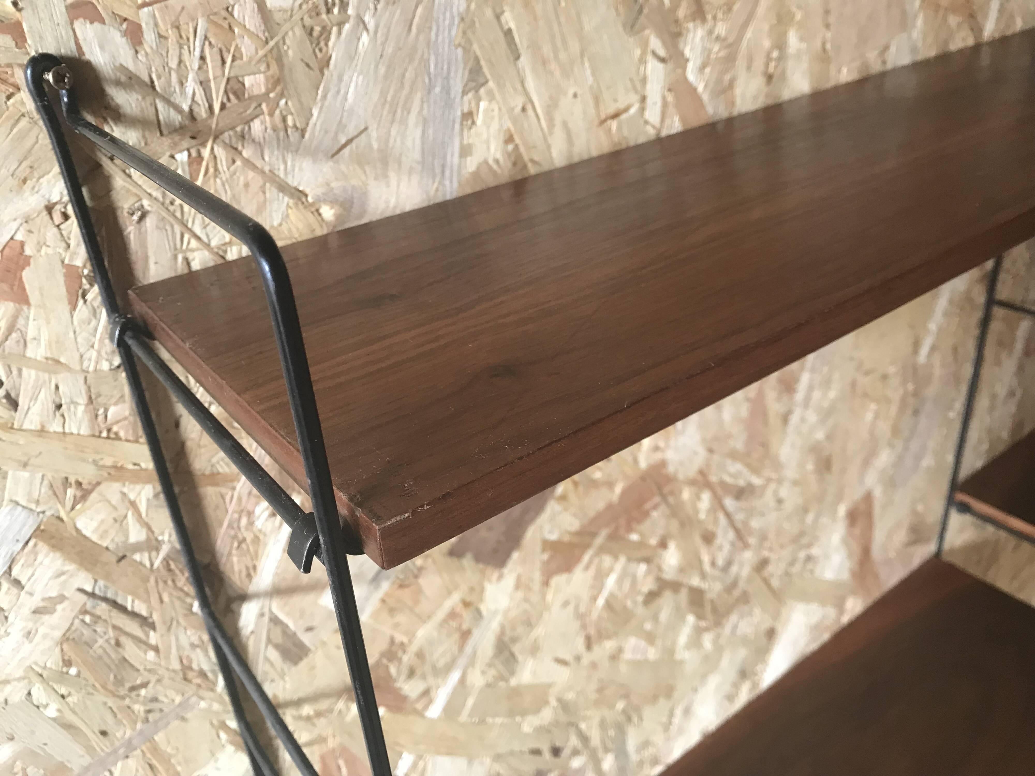 Vintage string wall shelf with 3 supports